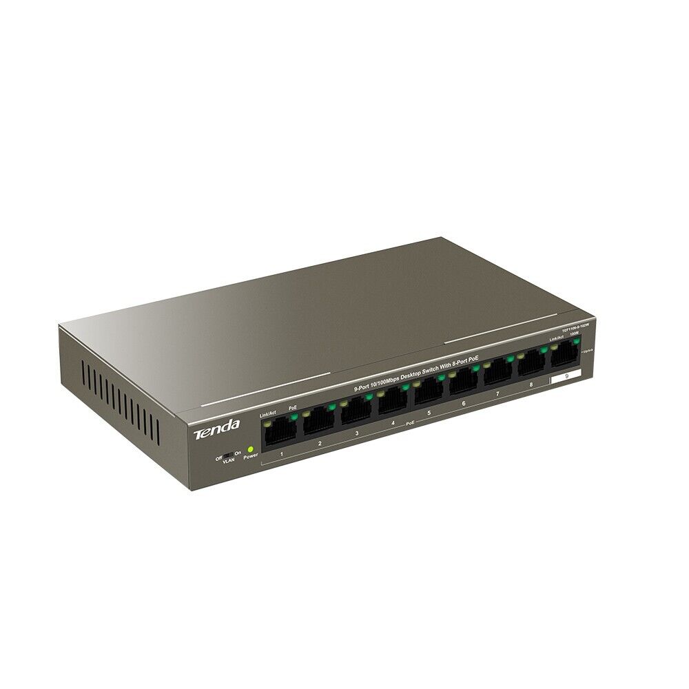 TENDA - 9 Port Fast Ethernet Desktop Switch with 8 Port PoE TEF1109P-8-102W